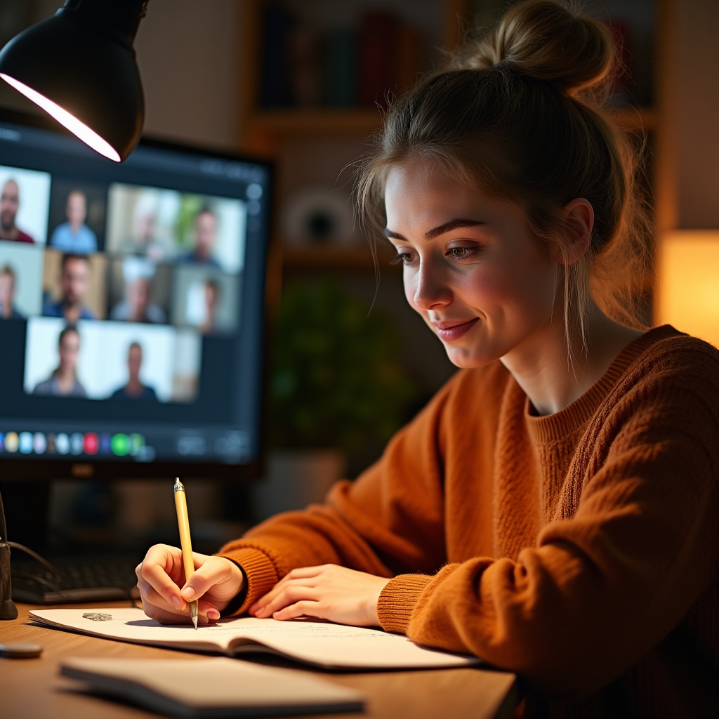 Osoba uczestnicząca w webinarze online przy laptopie